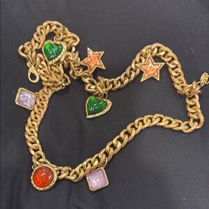 Gold Chain Necklace with Multicolor Charms